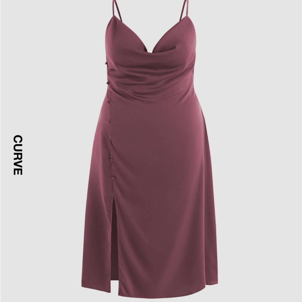 Satin Style Wine Slip Dress - Plus Size - Picture 2 of 6